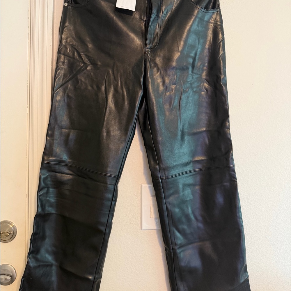 Forever 21 WOMEN Black Faux Leather Straight Jeans